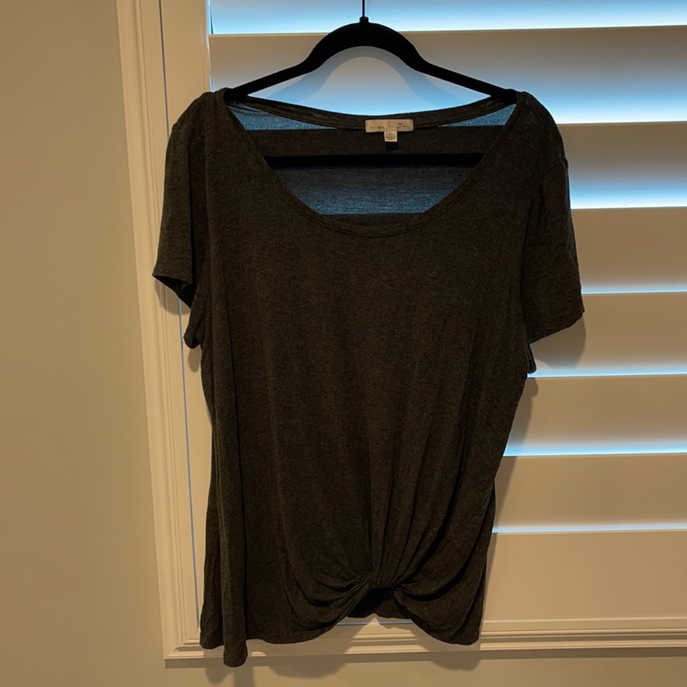 Nine Britton Levie Knot Front Knit Tee XL Grey